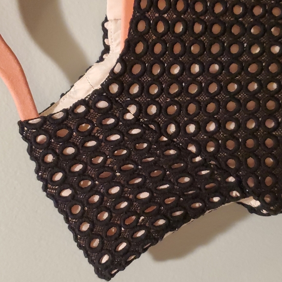 Kate Spade Black Crochet Eyelet Dress with Pink Grosgrain Ribbon Waist - Picture 4 of 11